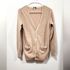 J.CREW CASHMERE/WOOL V-NECK tan/cream  LONG SLEEVE CARDIGAN SWEATER S